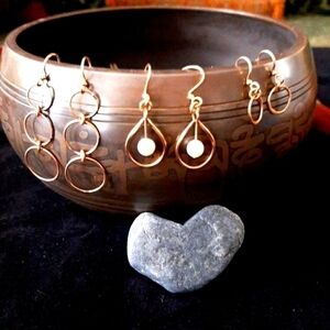 3 Pair Minimalist 18k Gold Fill and Pearl Earrings